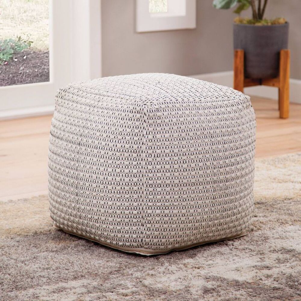 Hakim Square Handwoven Pouf Ivory - Steve Silver Co.